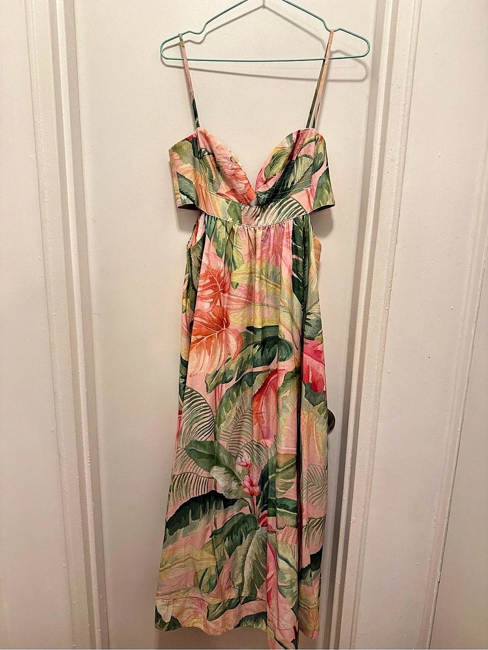 FARM Rio Multicolor Tropical Painting Cut-Out Buckles Maxi Dress